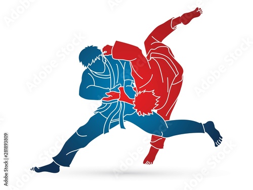 Judo sport action cartoon graphic vector.