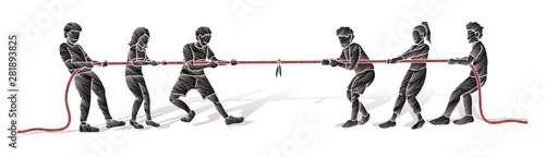 Children playing tug of war cartoon graphic vector