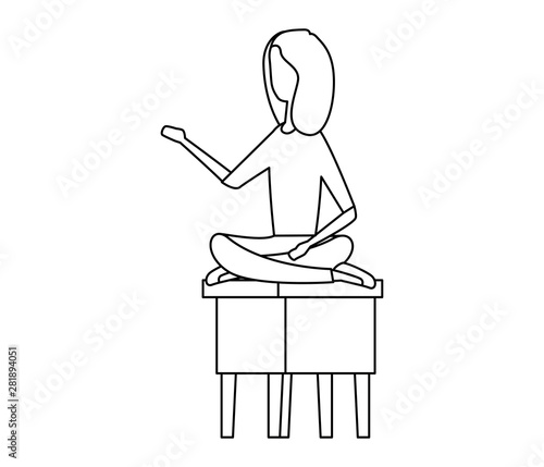 elegant businesswoman seated in bench with lotus position