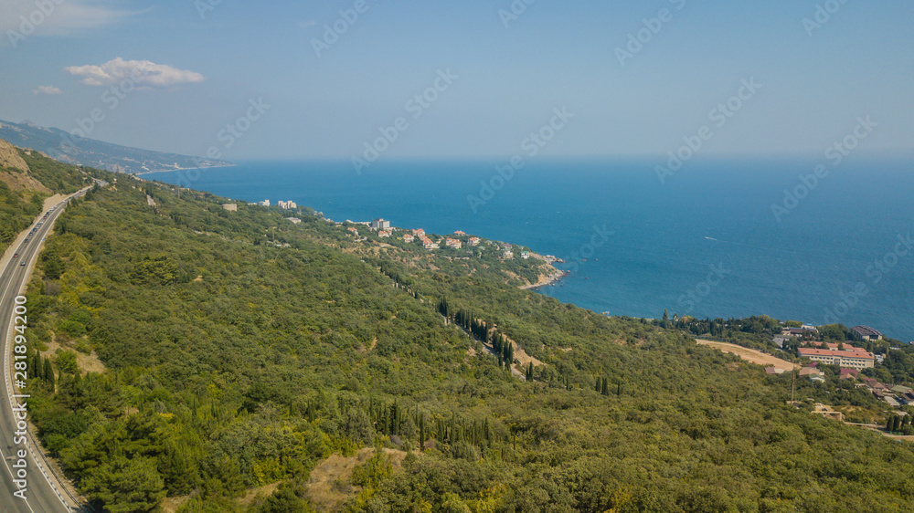 Beauty nature landscape Crimea with tree forest, roads, horizontal photo
