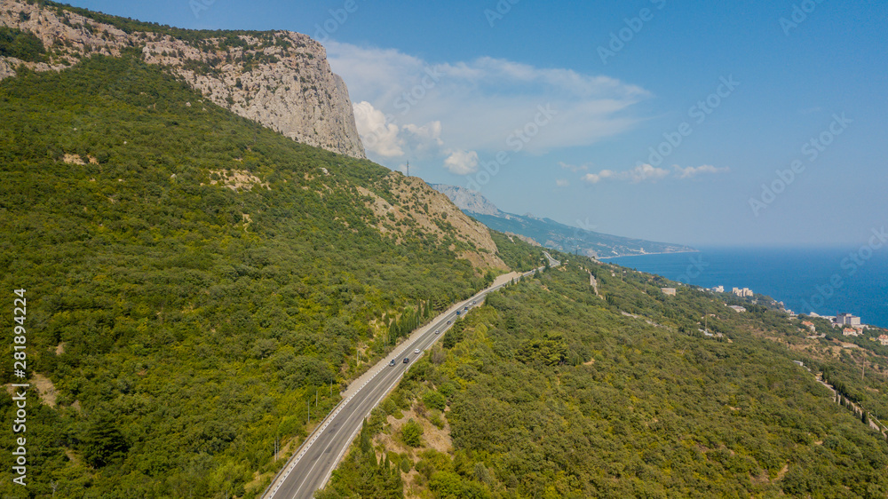 Fototapeta premium Beauty nature landscape Crimea with tree forest, roads, horizontal photo