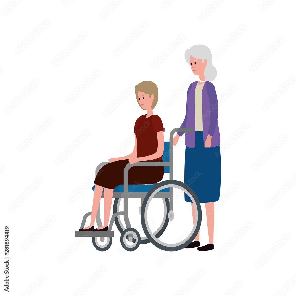 cute grandmother with daughter in wheelchair cute grandmother with daughter in wheelchair