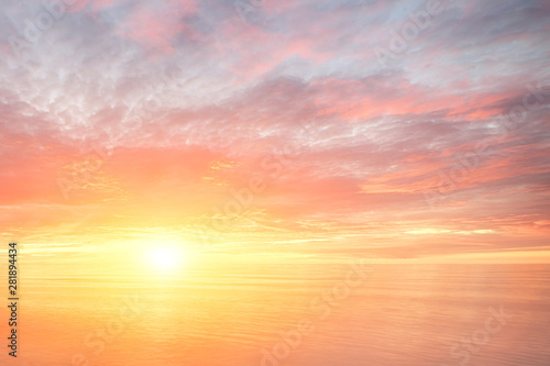 Majestic summer sunset over the ocean. Fantasy landscape background. Sunset sea water ocean wave. Sunrise sky. Cloudy dramatic sky © aifeati