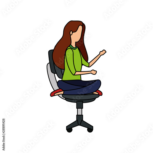 elegant businesswoman with lotus position in office chair