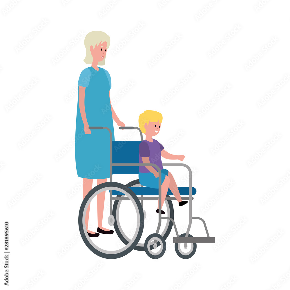 cute grandmother with grandson in wheelchair cute grandmother with grandson in wheelchair