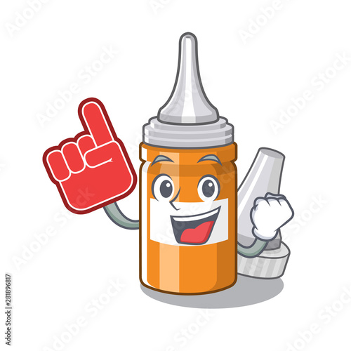 Foam finger ear drops above wood table character