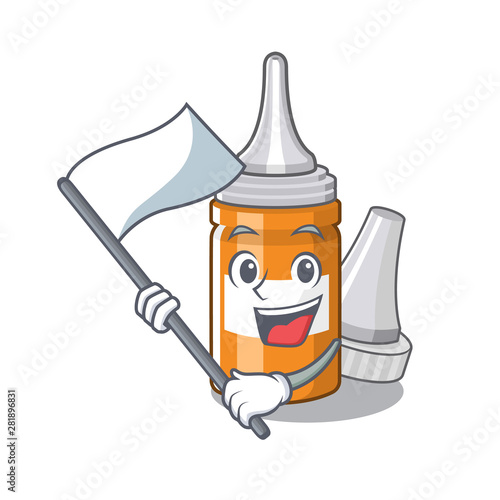 With flag ear drops above wood table character