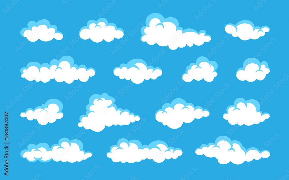 Naklejka Cloud. Abstract white cloudy set isolated on blue background. Vector illustration
