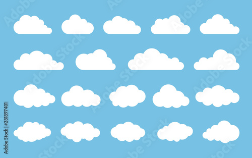 Fototapeta Naklejka Na Ścianę i Meble -  Cloud. Abstract white cloudy set isolated on blue background. Vector illustration