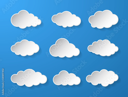 Cloud. Abstract white cloudy set isolated on blue background. Vector illustration