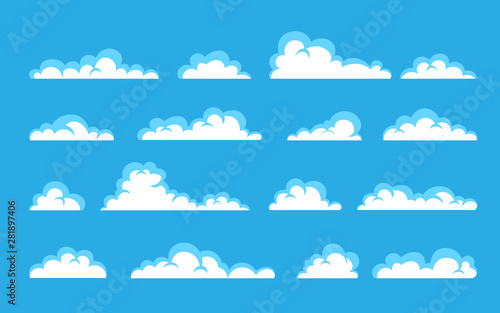 Cloud. Abstract white cloudy set isolated on blue background. Vector illustration
