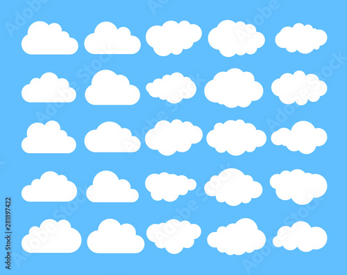 Cloud. Abstract white cloudy set isolated on blue background. Vector illustration