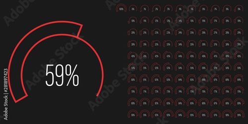 Set of circular sector percentage diagrams meters from 0 to 100 ready-to-use for web design, user interface UI or infographic - indicator with red