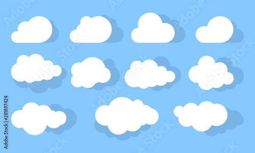 Cloud. Abstract white cloudy set isolated on blue background. Vector illustration