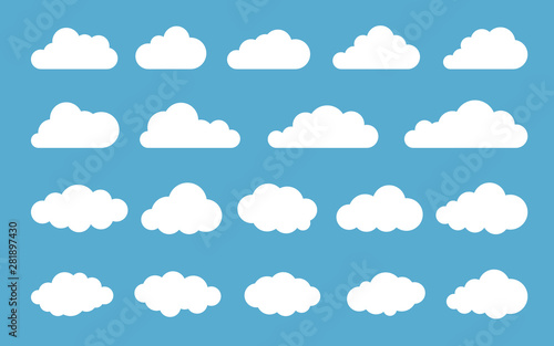 Cloud. Abstract white cloudy set isolated on blue background. Vector illustration