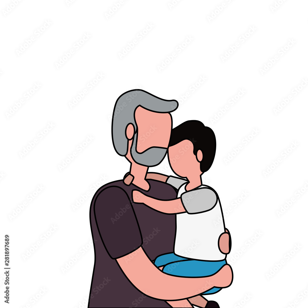 cute grandfather with grandson characters