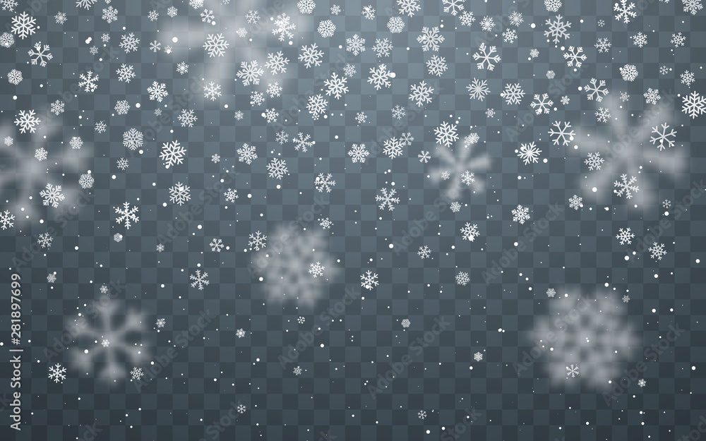 Christmas snow. Falling snowflakes on dark background. Snowfall. Vector illustration Christmas snow. Falling snowflakes on dark background. Snowfall. Vector illustration