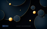 Luxury abstract black background. Modern circle shape with golden list on textured dark background.