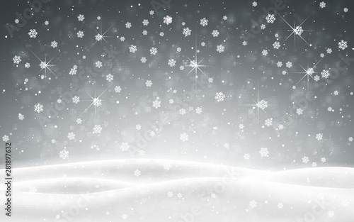 Christmas background of falling snow. Winter night. Xmas card design vector illustration