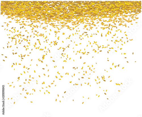 Gold money rain. A lot of cash. Seamless pattern. Coins falling down isolated on transparent background. For lottery winning, business success concept or as idea of stock market.