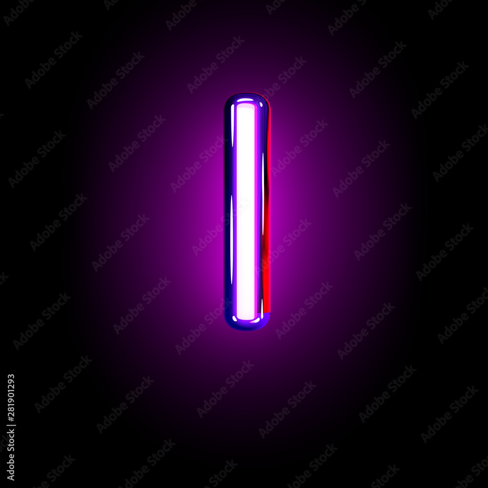 Purple shine neon alphabet - letter I isolated on black background, 3D illustration of symbols Purple shine neon alphabet - letter I isolated on black background, 3D illustration of symbols