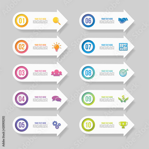 Vector Infographic Design Template with Options Steps and Marketing Icons can be used for info graph, presentations, process, diagrams, annual reports, workflow layout. Vector Illustration