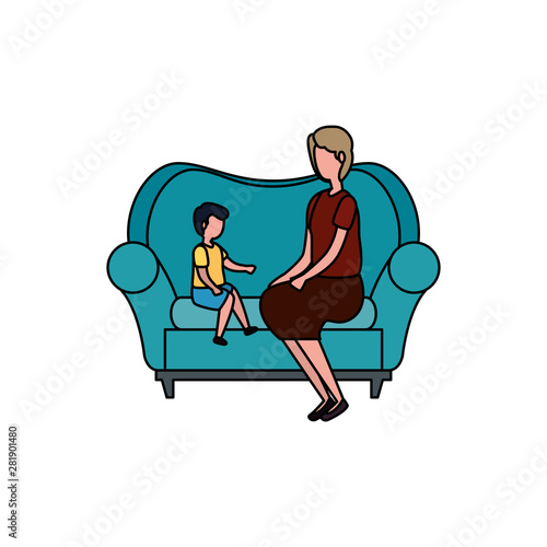 cute grandmother with grandson in the sofa