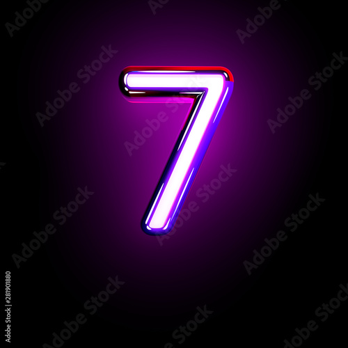 number 7 of neon purple glow alphabet isolated on black - 3D illustration of symbols