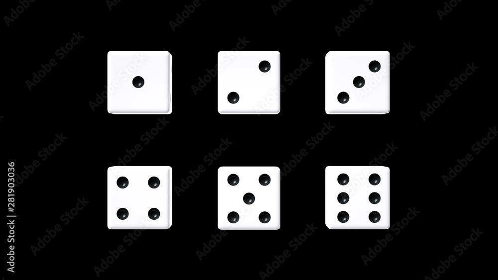 White Dices Isolated On The Black Background - 3D Illustration White Dices Isolated On The Black Background - 3D Illustration