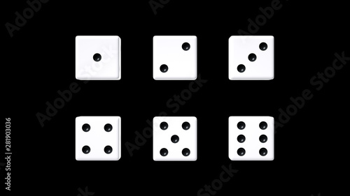 White Dices Isolated On The Black Background - 3D Illustration