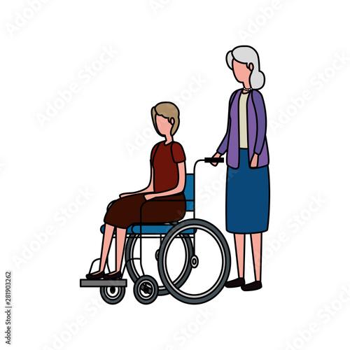 cute grandparents couple in wheelchair