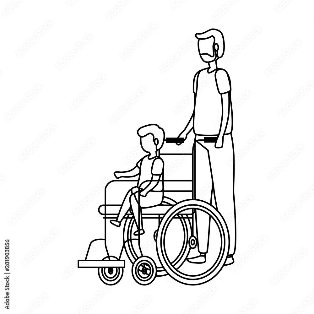cute grandfather with grandson in wheelchair cute grandfather with grandson in wheelchair