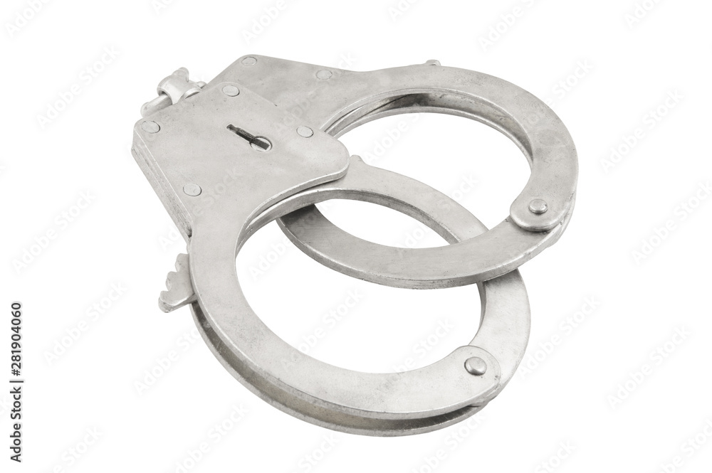 Steel metallic handcuffs isolated on white background Steel metallic handcuffs isolated on white background