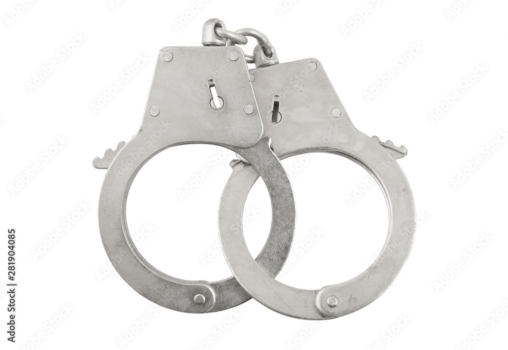 Steel metallic handcuffs isolated on white background Steel metallic handcuffs isolated on white background