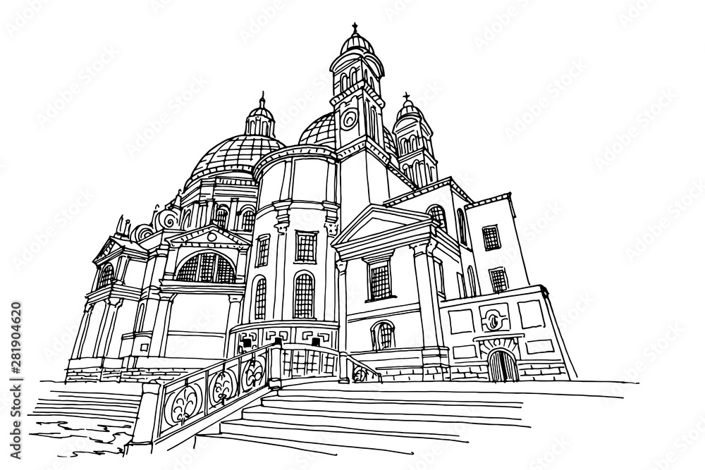 vector sketch of Basilica Santa Maria della Salute, Venice, Italy.