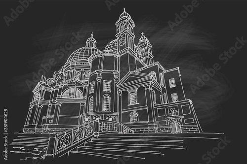 vector sketch of Basilica Santa Maria della Salute, Venice, Italy.