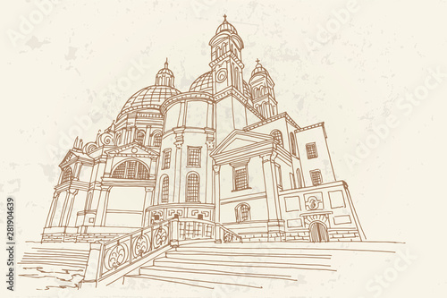 vector sketch of Basilica Santa Maria della Salute, Venice, Italy.