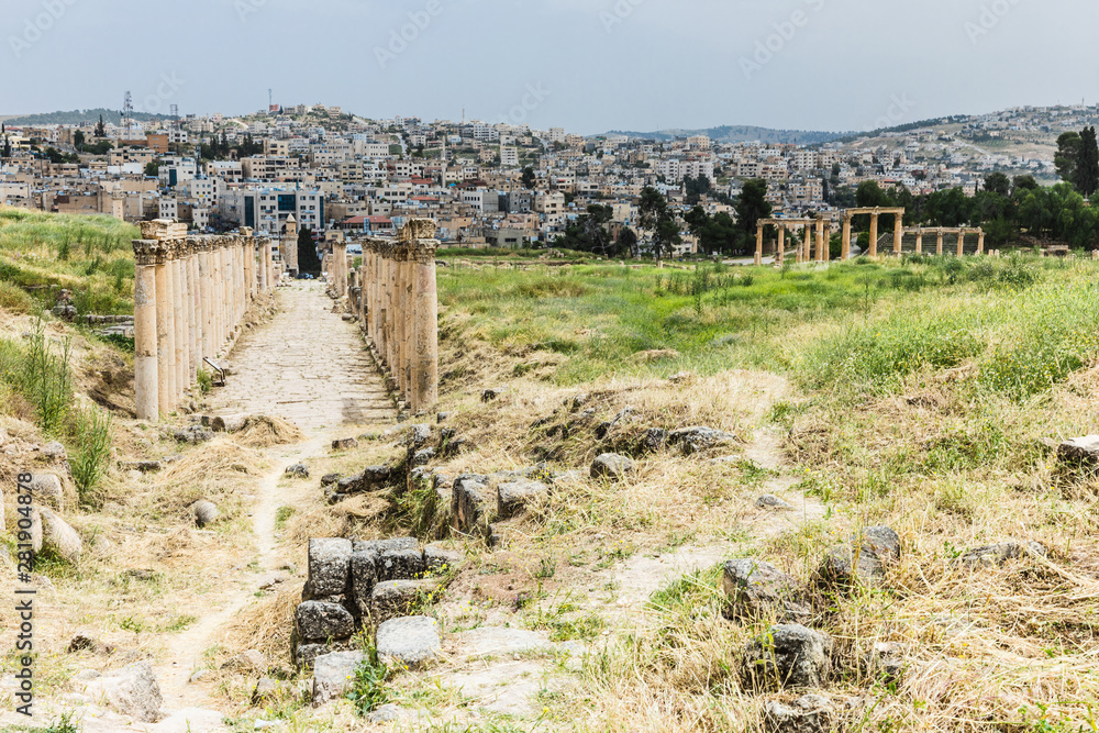 The ruins of Jerash in Jordan are the best preserved city of the early Greco-Roman era, it is the largest acropolis of East Asia. The Colonnaded Street