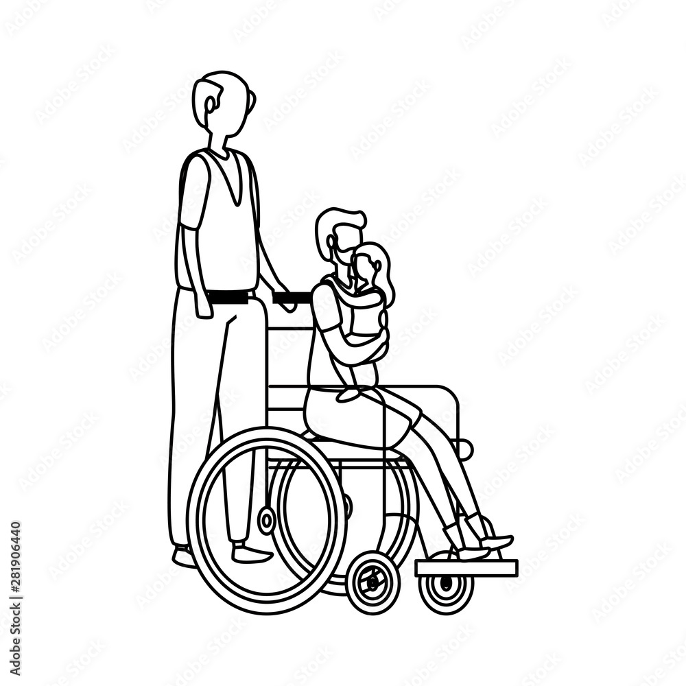 cute grandfather with son and grandddaughter in wheelchair cute grandfather with son and grandddaughter in wheelchair