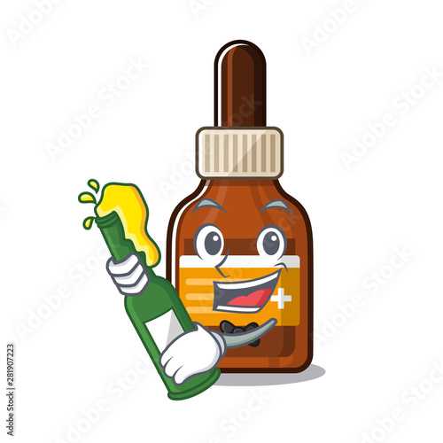 With beer iodine in the a cartoon bag