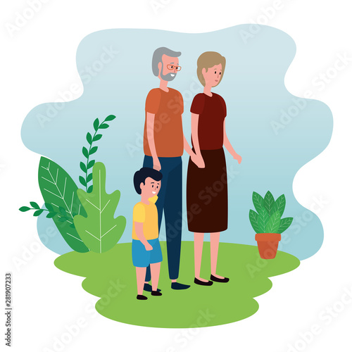 cute grandparents couple with grandson