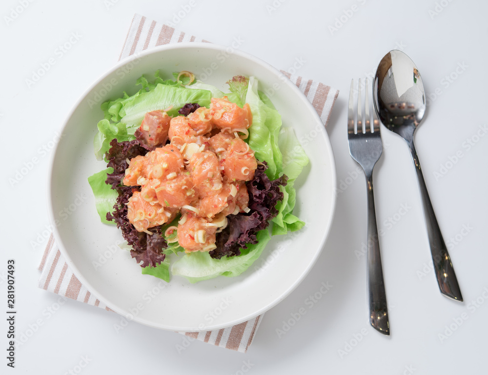 Spicy salmon salad,Thai Style Food Spicy salmon salad,Thai Style Food