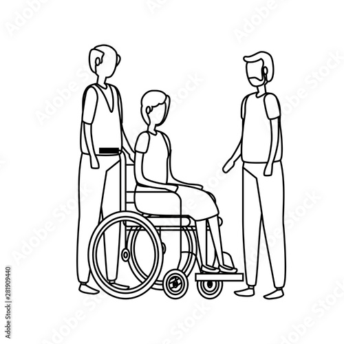 cute grandparents couple in wheelchair