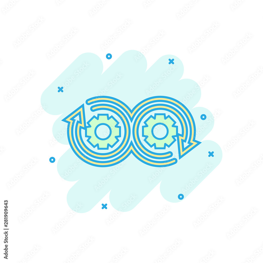 Development icon in comic style. Devops vector cartoon illustration on ...