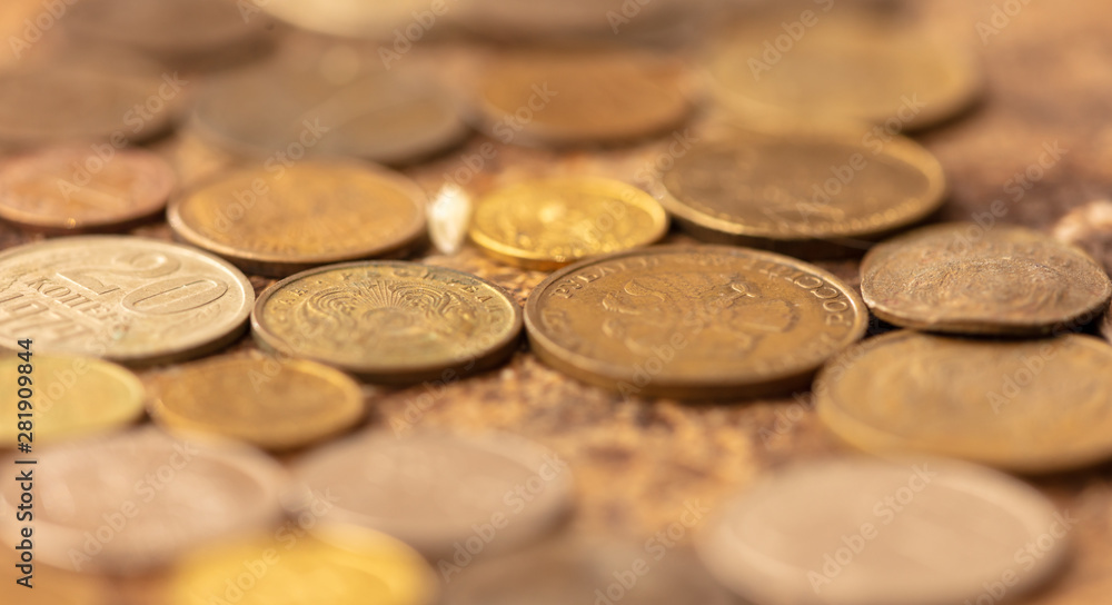 Old coins on the table as background Old coins on the table as background