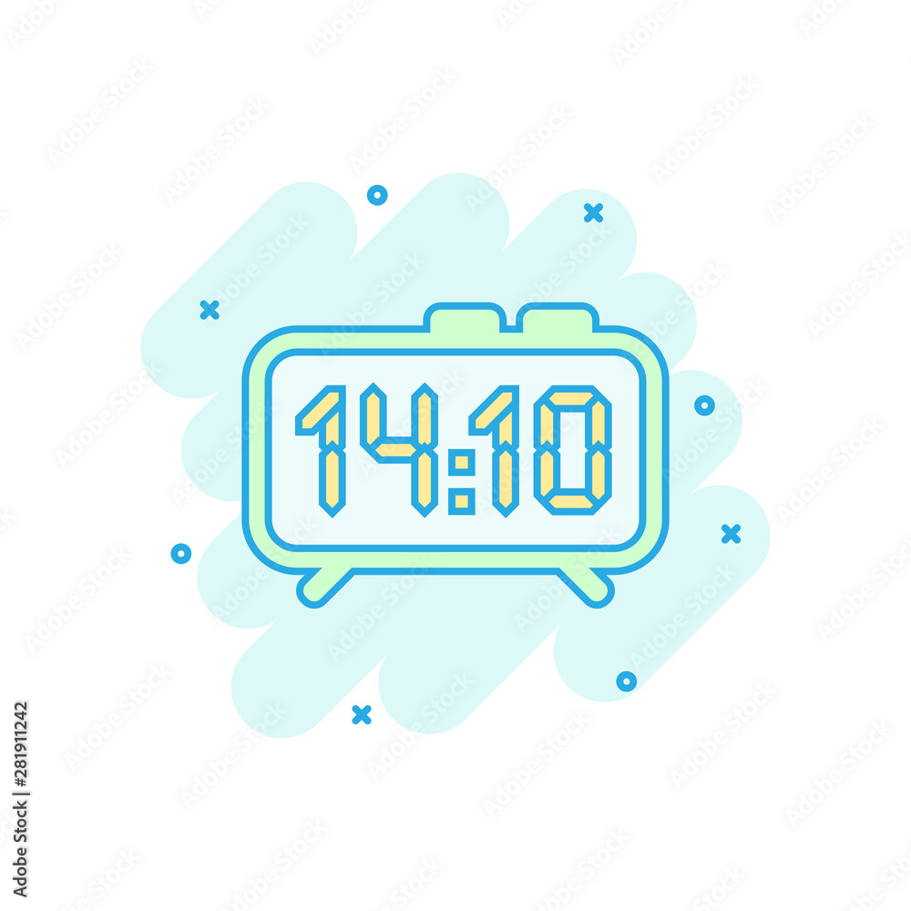 Clock sign icon in comic style. Time management vector cartoon illustration on white isolated background. Timer business concept splash effect. Clock sign icon in comic style. Time management vector cartoon illustration on white isolated background. Timer business concept splash effect.