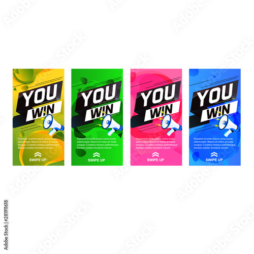 You win word concept vector illustration with megaphone and 3d style for use Instagram, template, whatsapp stories, web, mobile app, poster, banner, background, gift card, coupon, label, wallpaper