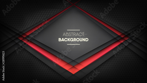Futuristic digital black honeycomb background, with red neon light.