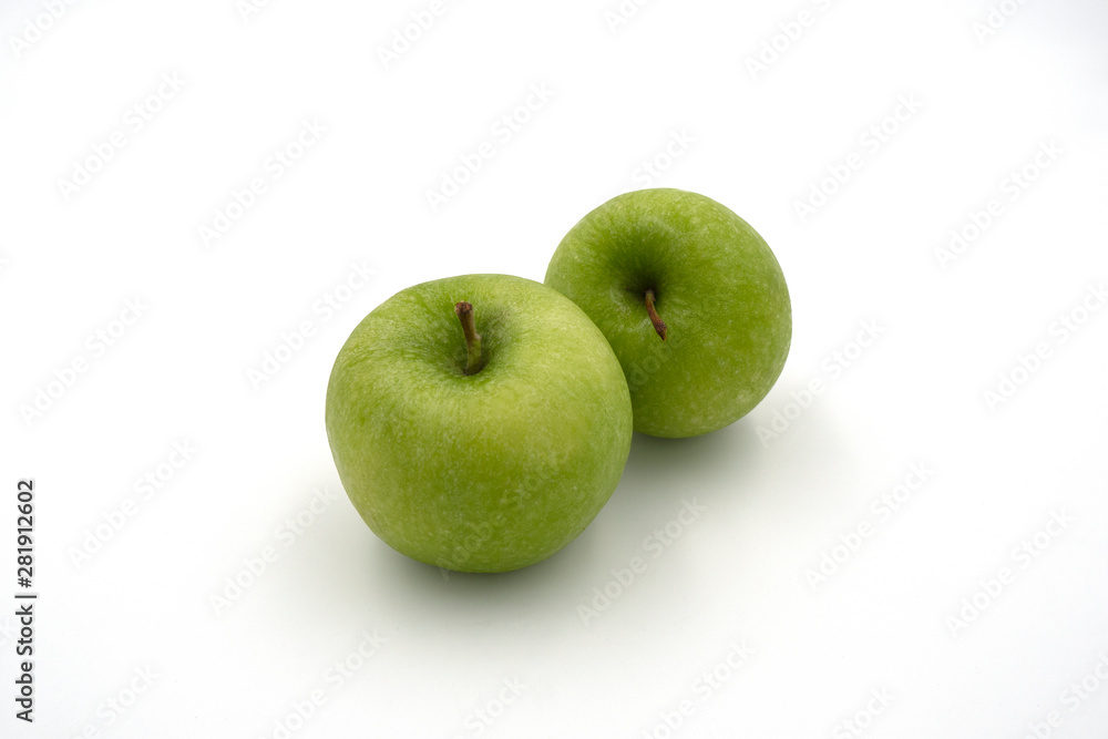 Fresh green apples isolated on white background. Top view. Fresh green apples isolated on white background. Top view.