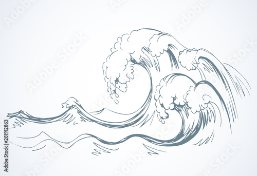 Water wave. Vector line drawind